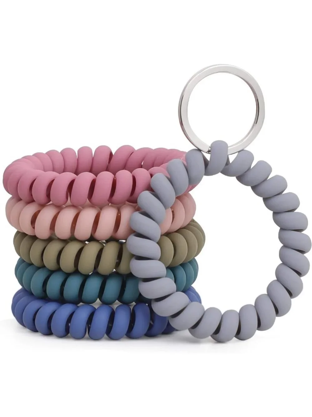 6PCS Stretchable Wristbands & Keychains - Flexible Spiral Coil for Gym, Pool, ID